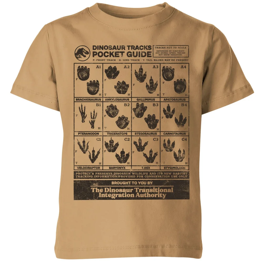 Jurassic World Dino Tracks Pocket Guide Kids' T-Shirt - Tan - 98/104 (3-4 jaar) Afbeelding 1