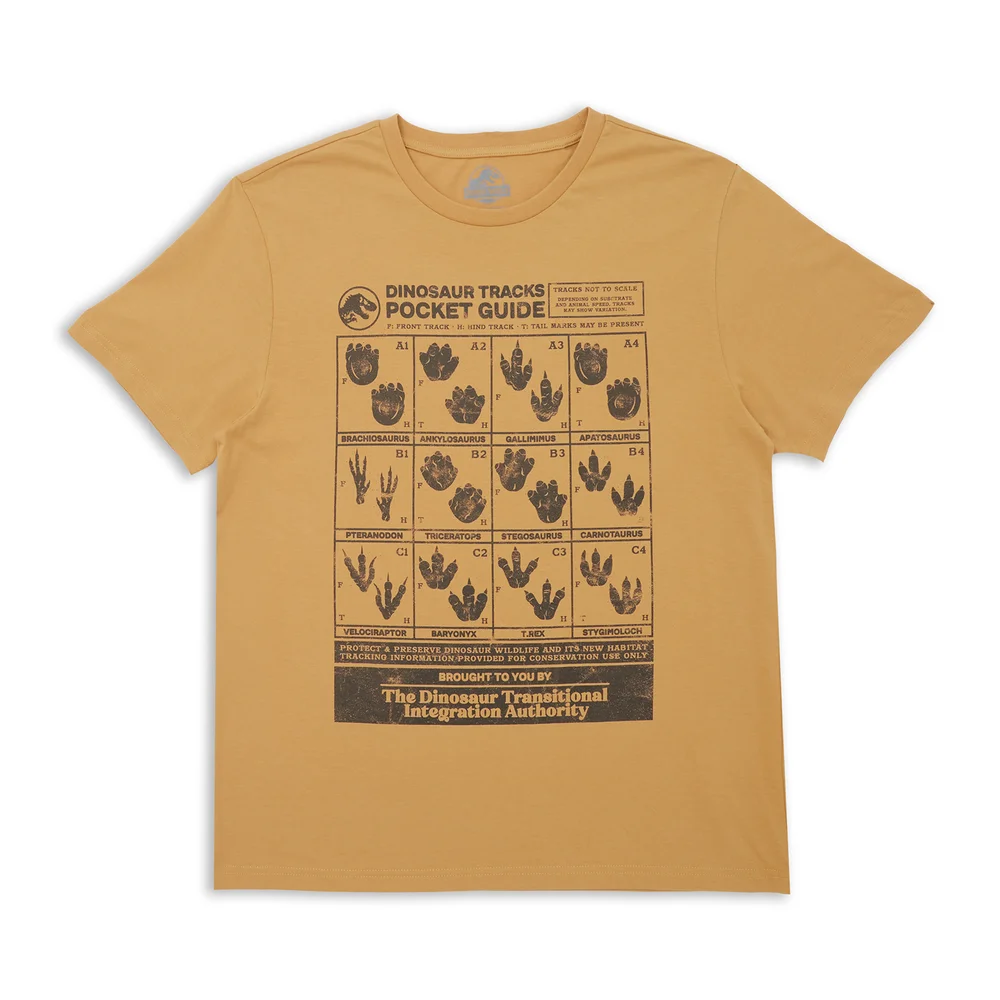 Jurassic World Dino Tracks Pocket Guide Men's T-Shirt - Tan - S Afbeelding 1