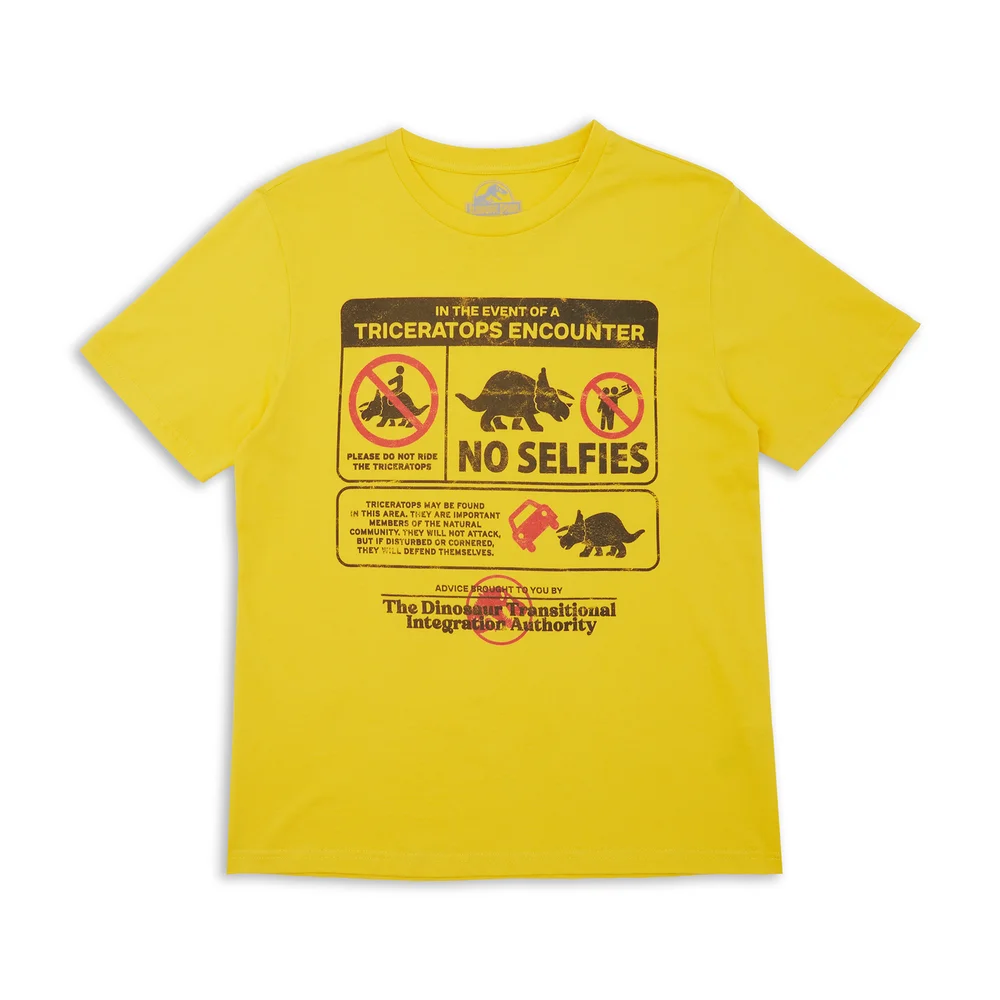 Jurassic World Triceratops Encounter Survival Guide Men's T-Shirt - Yellow - S Afbeelding 1