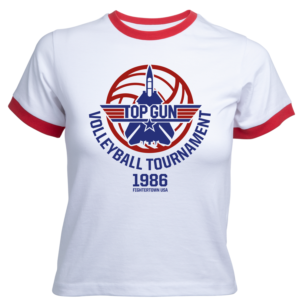 Top Gun Volleyball Tournament Women's Cropped Ringer T-Shirt - White Red - XS Afbeelding 1