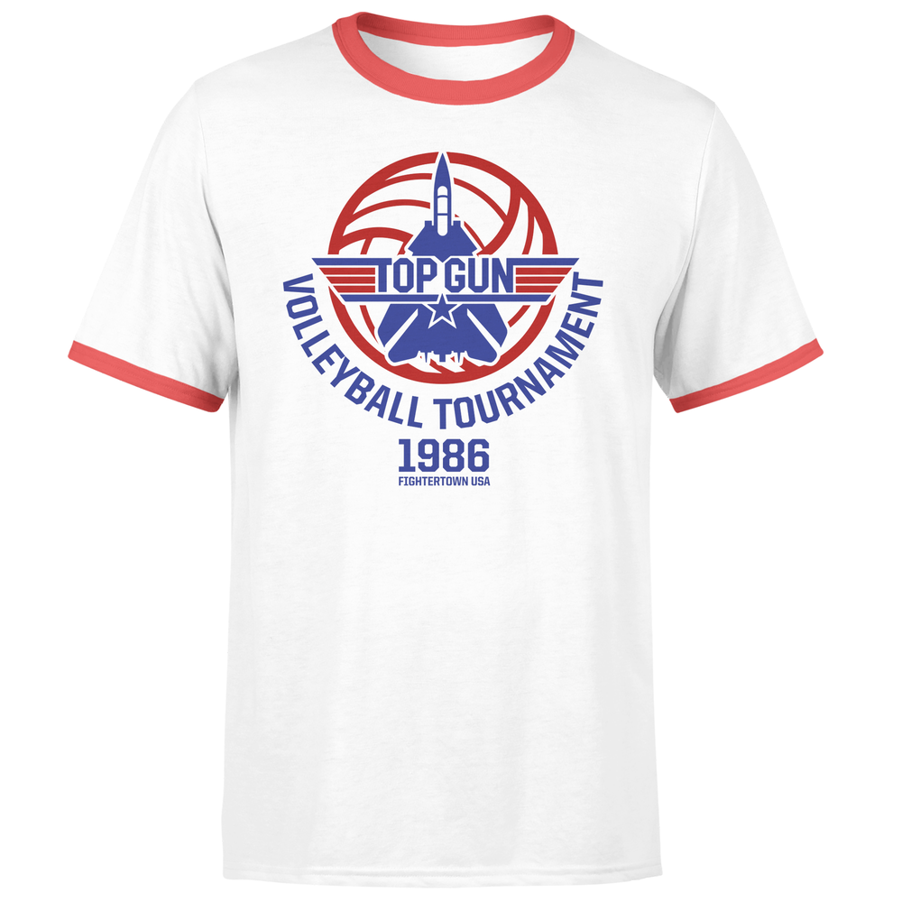 Top Gun Volleyball Tournament Unisex Ringer T-Shirt - White/Red - S Afbeelding 1