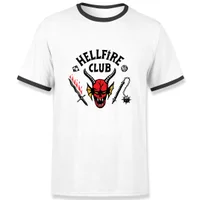 Stranger Things Hellfire Club Unisex Ringer T-Shirt - Wit/Zwart