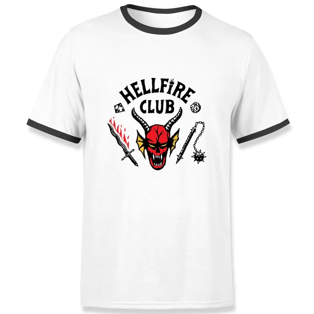Stranger Things Hellfire Club Unisex Ringer T-Shirt - Wit/Zwart