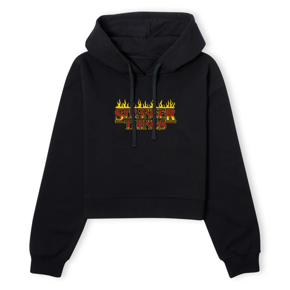 Stranger Things Flames Logo Dames Cropped Hoodie - Zwart - XS Afbeelding 1