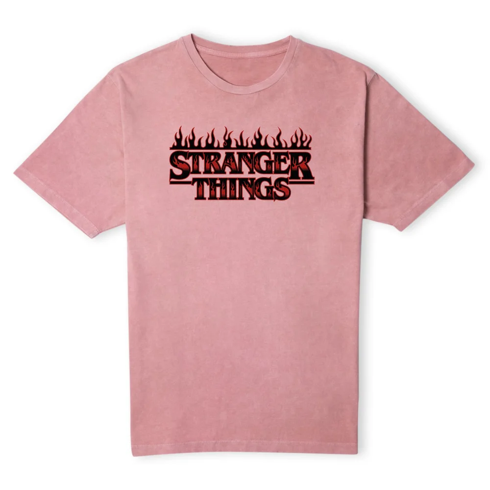 Stranger Things Dark Flames Logo Unisex T-Shirt - Pink Acid Wash - M Afbeelding 1