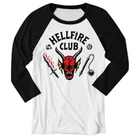 Stranger Things Hellfire Club Unisex Raglan T-Shirt Met Lange Mouwe - Wit / Marineblauw