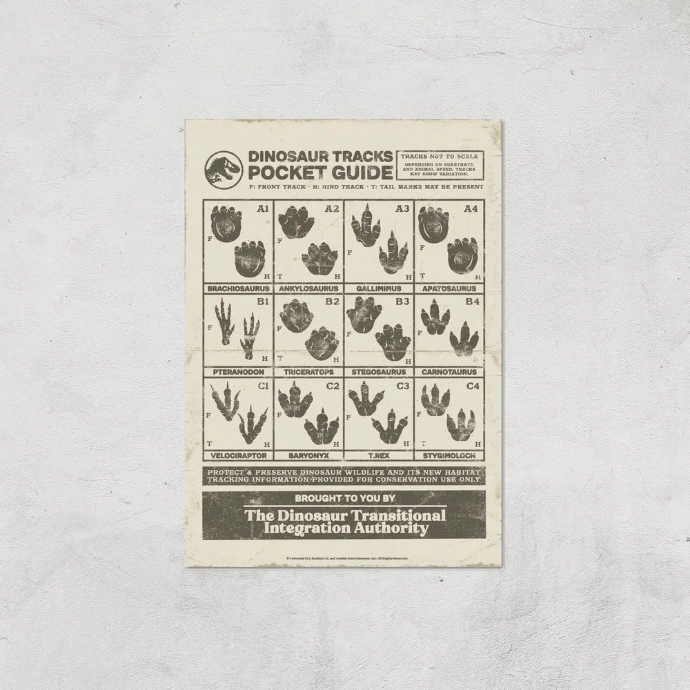Jurassic World Dino Tracks Pocket Guide Giclee Art Print - A4 - Print Only Afbeelding 1