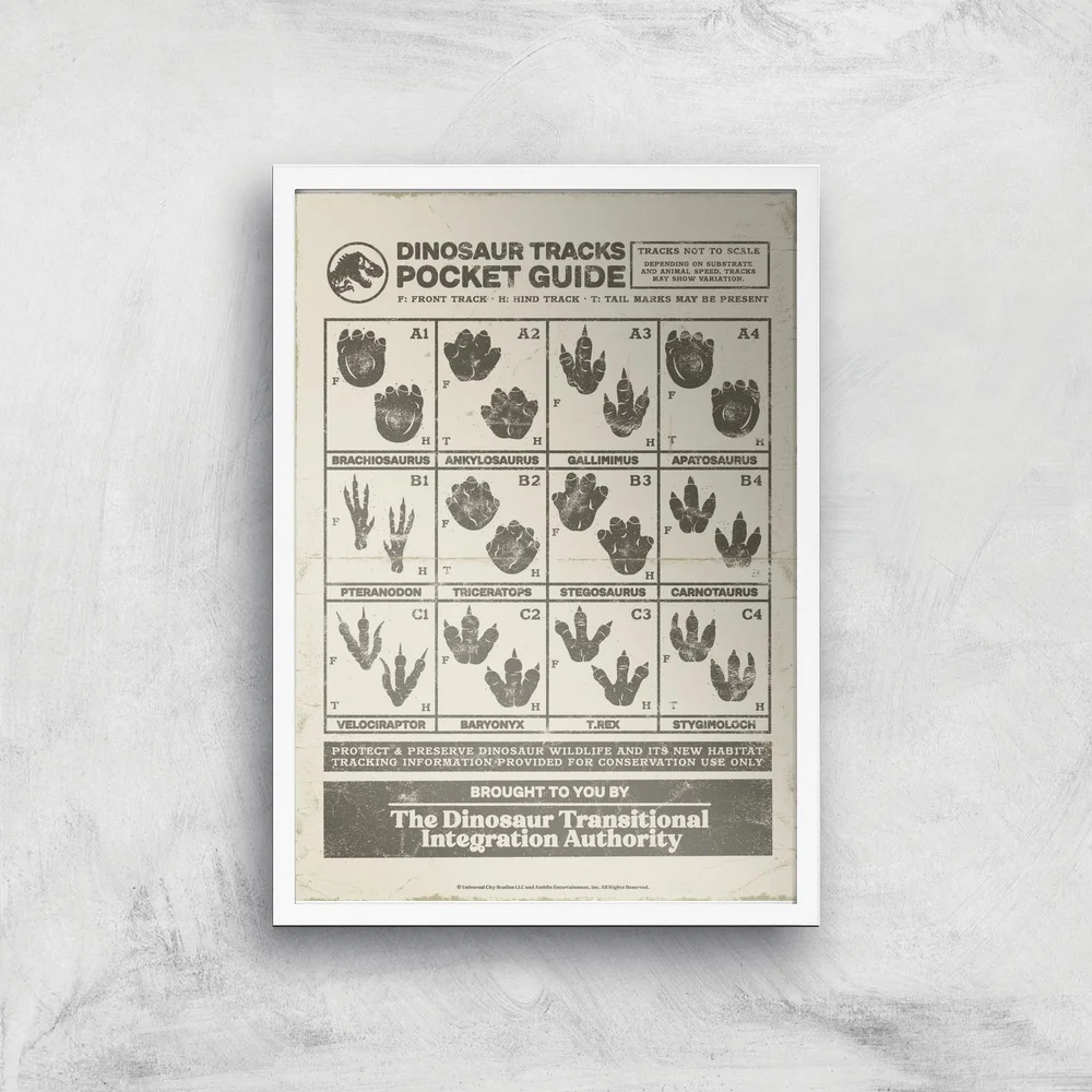 Jurassic World Dino Tracks Pocket Guide Giclee Art Print - A4 - White Frame Afbeelding 1