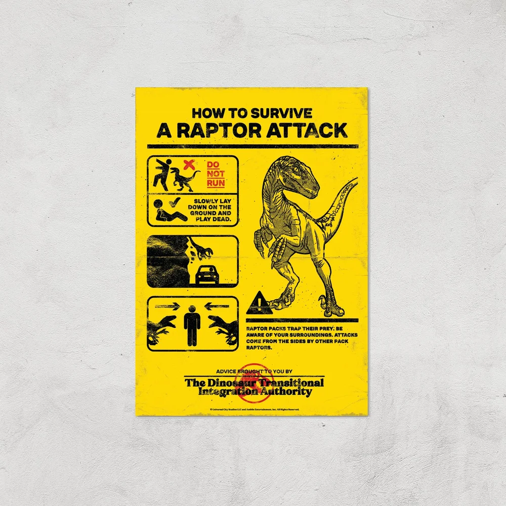 Jurassic World How To Survive A Raptor Attack Giclee Art Print - A4 - Print Only Afbeelding 1