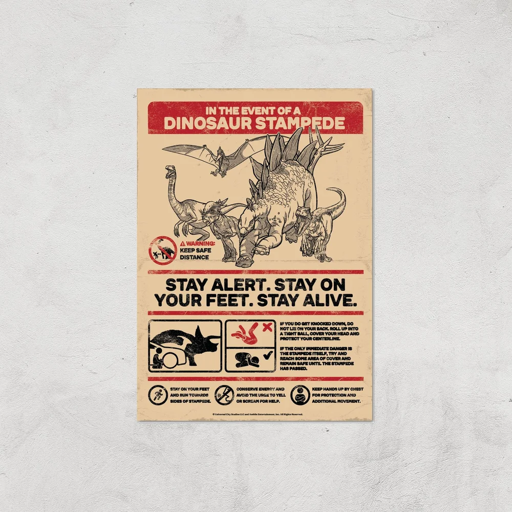 Jurassic World How To Survive A Stampede Giclee Art Print - A4 - Print Only Afbeelding 1