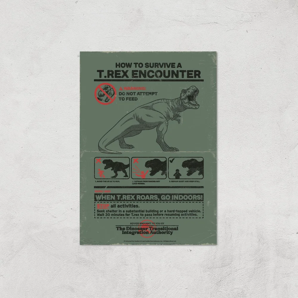 Jurassic World How To Survive A T-Rex Encounter Giclee Art Print - A2 - Print Only Afbeelding 1