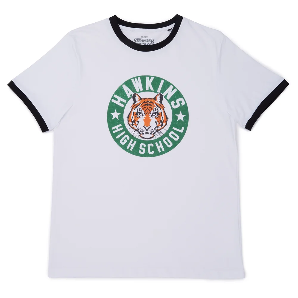 Stranger Things Badge Ringer T-Shirt - Wit/Zwart - XXL Afbeelding 1