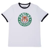 Stranger Things Badge Ringer T-Shirt - Wit/Zwart