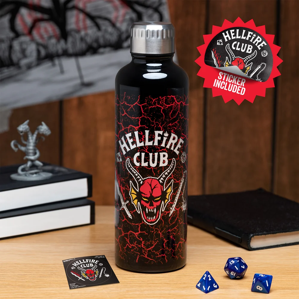 Stranger Things Hellfire Club Metal Water Bottle (Sticker Included) Afbeelding 1