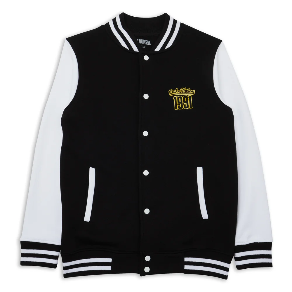 Duke Nukem Kicking Ass Since 1991 Embroidered Varsity Jacket - Black/White - S - Black/White Afbeelding 1
