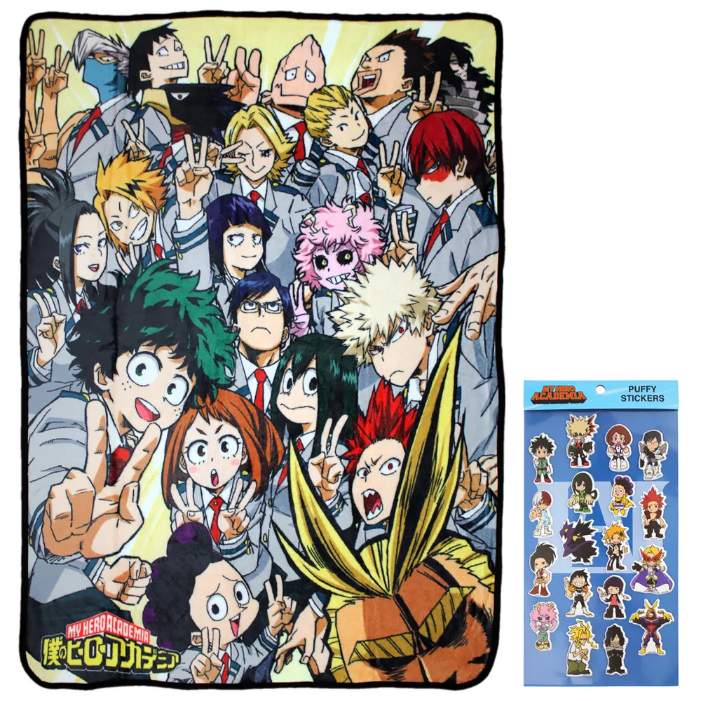 My Hero Academia Class 1-A Group Blanket with Chibi Puffy Sticker Sheet Afbeelding 1