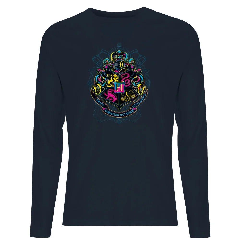Harry Potter Hogwarts Neon Crest Men's Long Sleeve T-Shirt - Navy - S Afbeelding 1