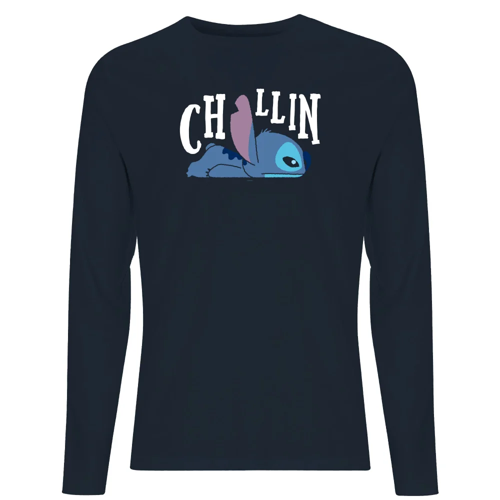 Disney Lilo And Stitch Chillin Men's Long Sleeve T-Shirt - Navy - S Afbeelding 1