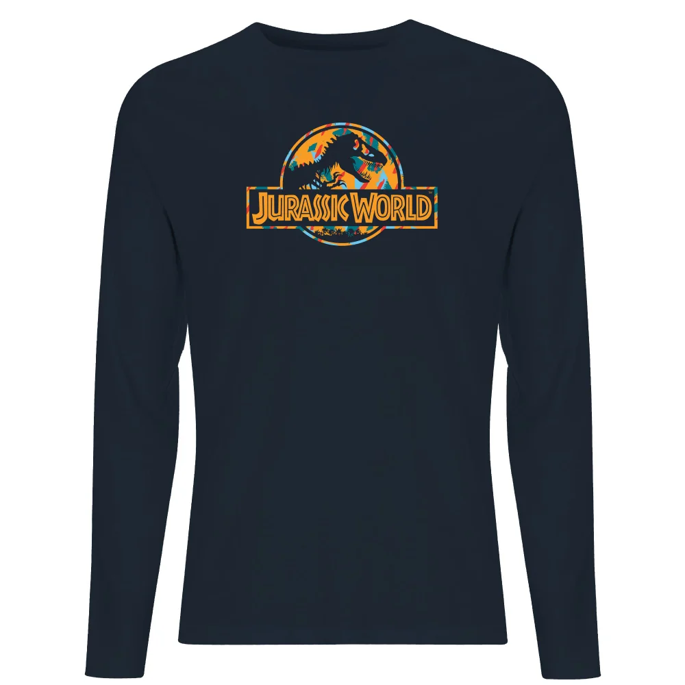 Jurassic Park Logo Tropical Men's Long Sleeve T-Shirt - Navy - L Afbeelding 1