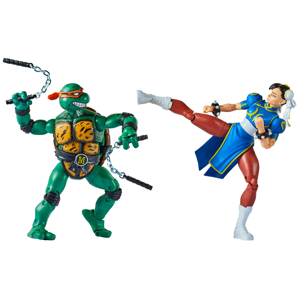 Playmates Teenage Mutant Ninja Turtles x Street Fighter Michaelangelo vs Chun Li Action Figure 2 Pack Afbeelding 1