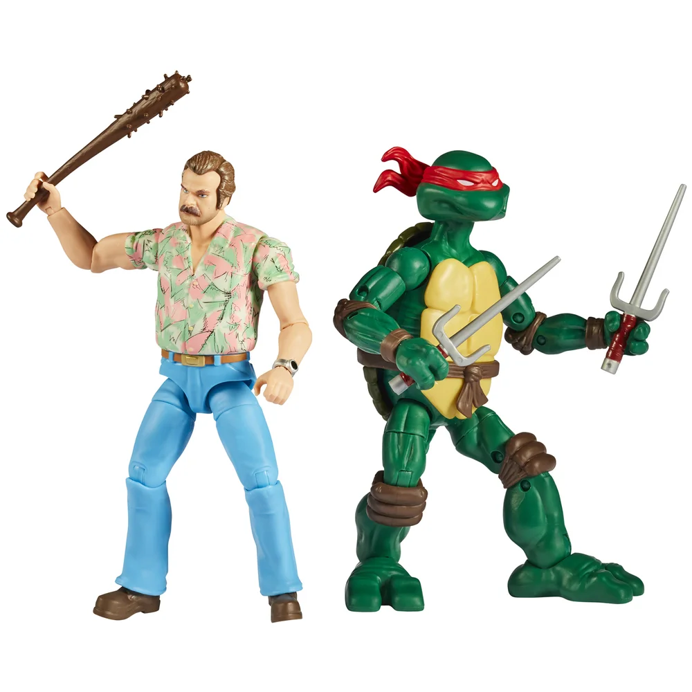 Playmates Teenage Mutant Ninja Turtles x Stranger Things Raphael v Hopper Action Figure 2 Pack Afbeelding 1