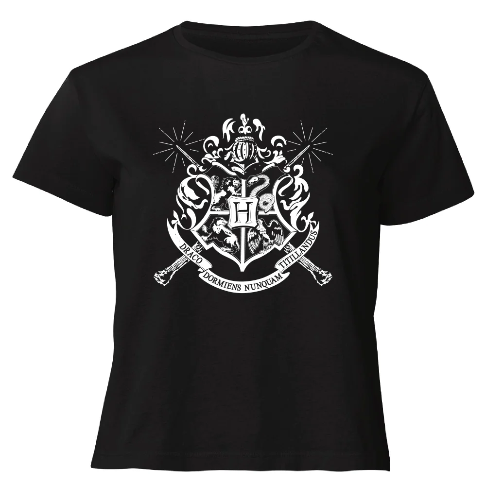 Harry Potter Hogwarts House Crest Women's Cropped T-Shirt - Black - XS Afbeelding 1