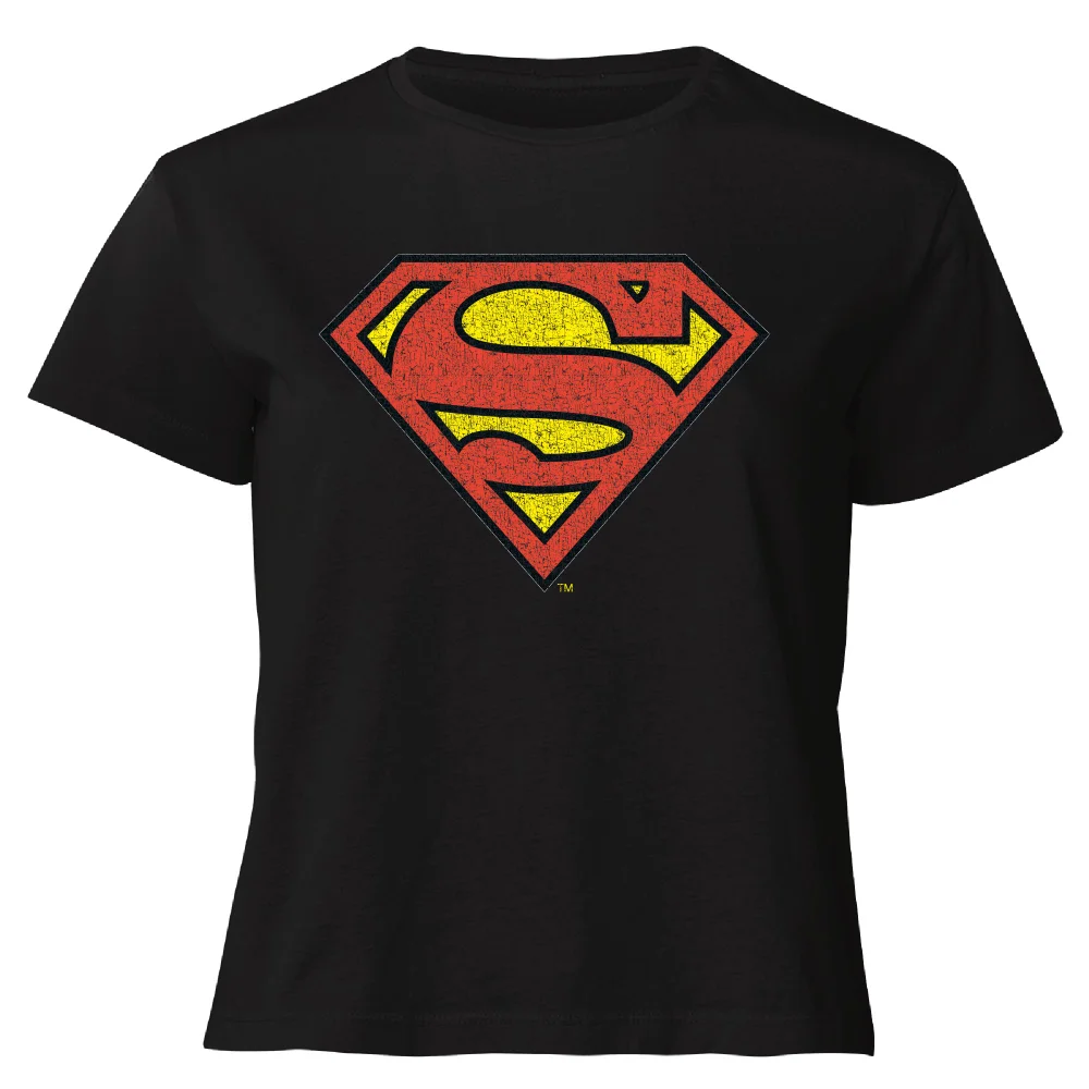 Official Superman Crackle Logo Women's Cropped T-Shirt - Black - XS Afbeelding 1