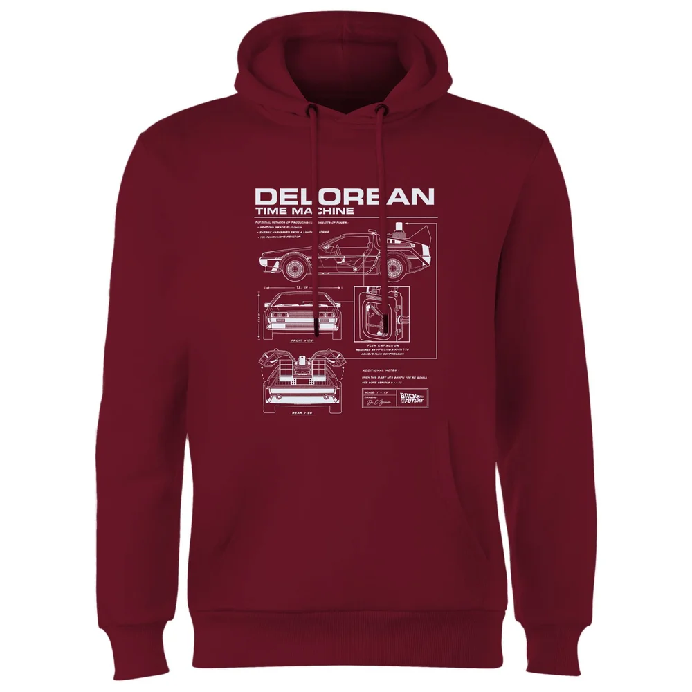 Back To The Future Delorean Schematic Hoodie - Burgundy - S Afbeelding 1
