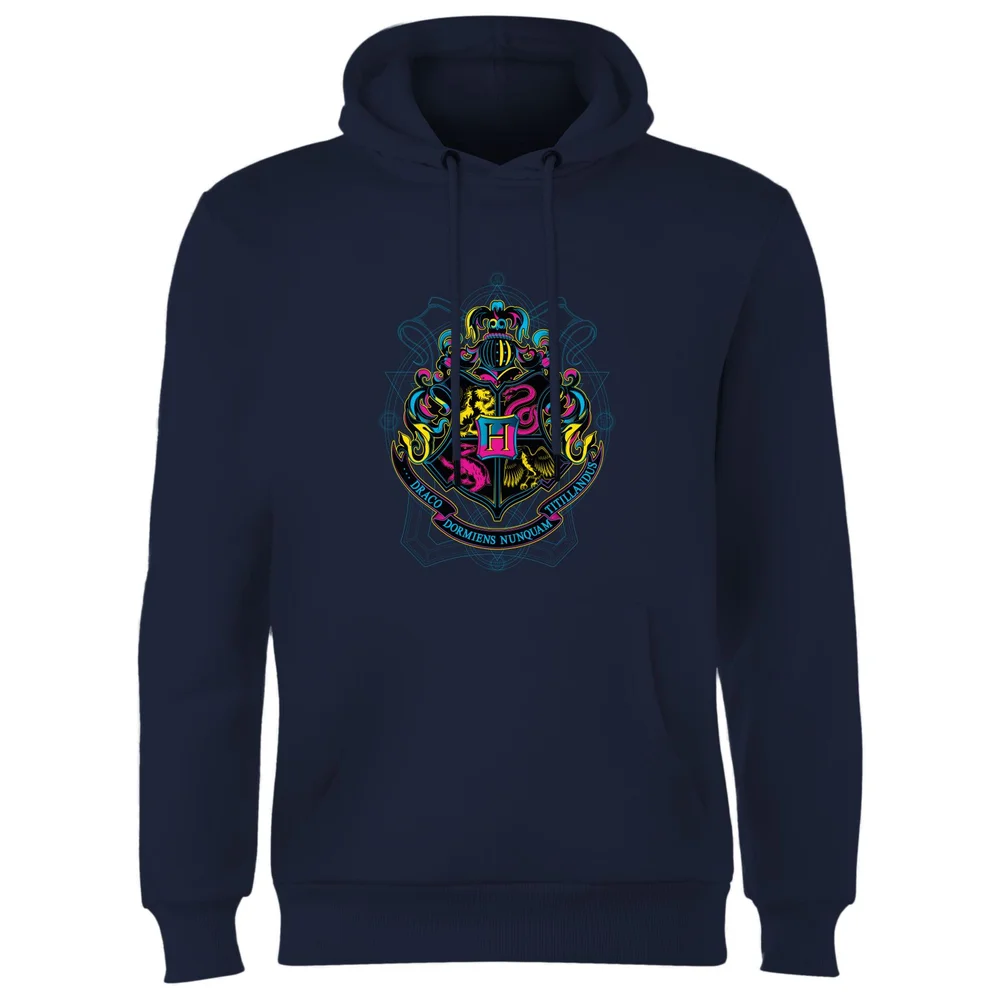 Harry Potter Hogwarts Neon Crest Hoodie - Navy - S Afbeelding 1