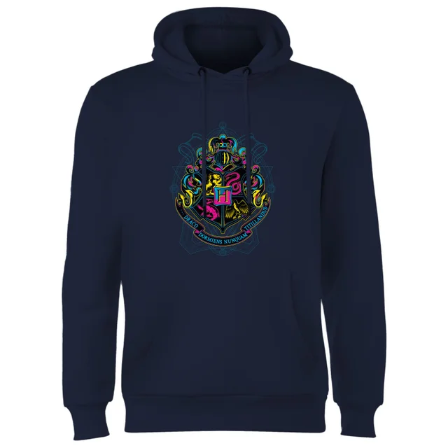 Harry Potter Hogwarts Neon Crest Hoodie - Navy