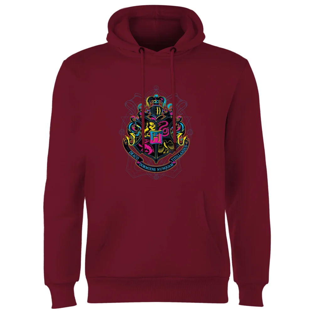 Harry Potter Hogwarts Neon Crest Hoodie - Burgundy - S Afbeelding 1