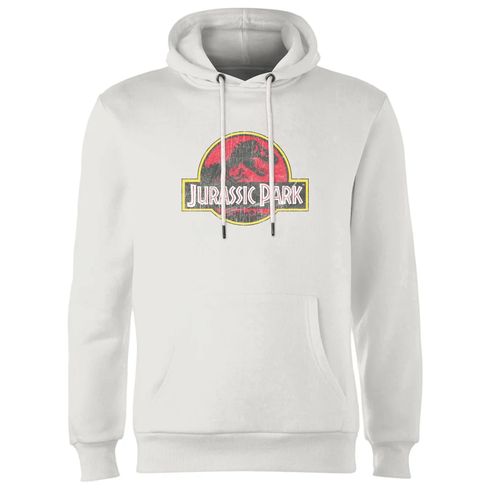 Jurassic Park Logo Vintage Hoodie - White - S Afbeelding 1