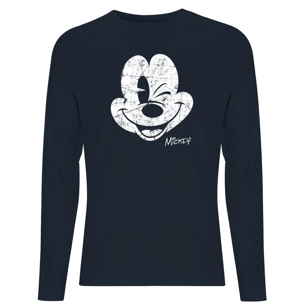 Disney Mickey Mouse Worn Face Men's Long Sleeve T-Shirt - Navy - S Afbeelding 1