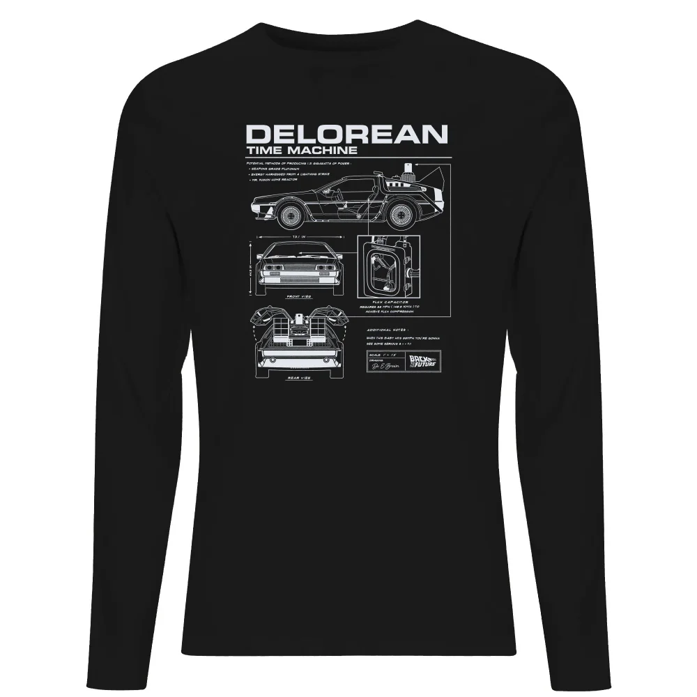 Back To The Future Delorean Schematic Men's Long Sleeve T-Shirt - Black - XS Afbeelding 1