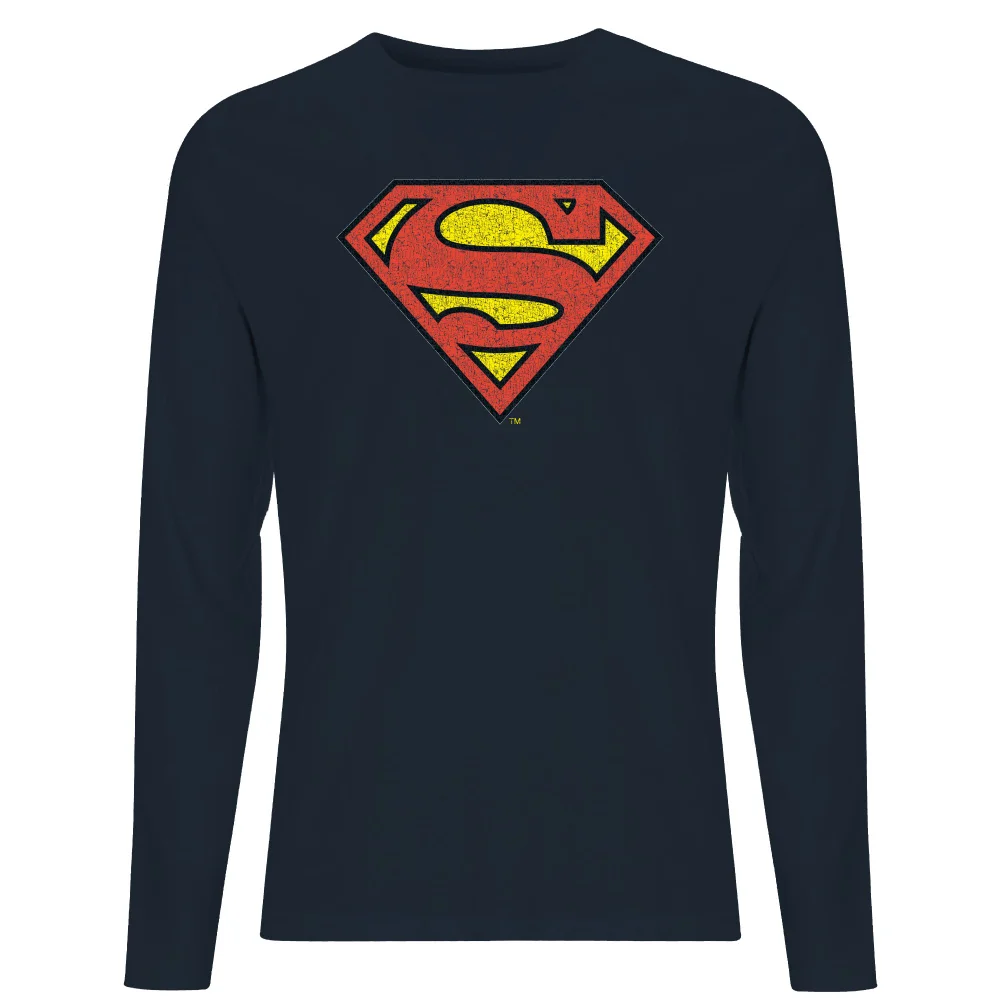 Official Superman Crackle Logo Men's Long Sleeve T-Shirt - Navy - S Afbeelding 1
