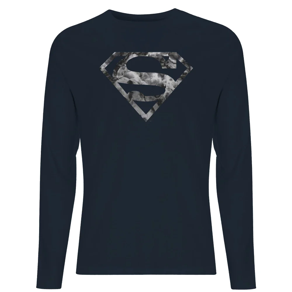 Marble Superman Logo Men's Long Sleeve T-Shirt - Navy - L Afbeelding 1