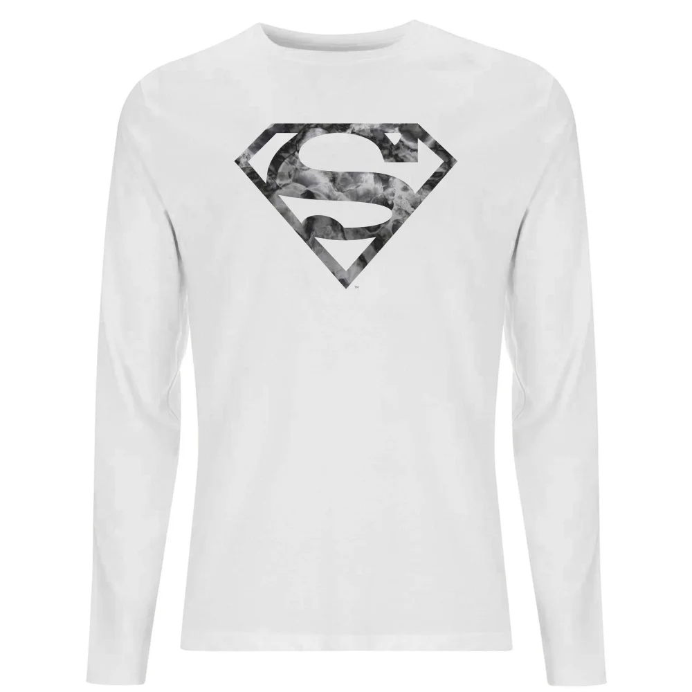Marble Superman Logo Men's Long Sleeve T-Shirt - White - S Afbeelding 1