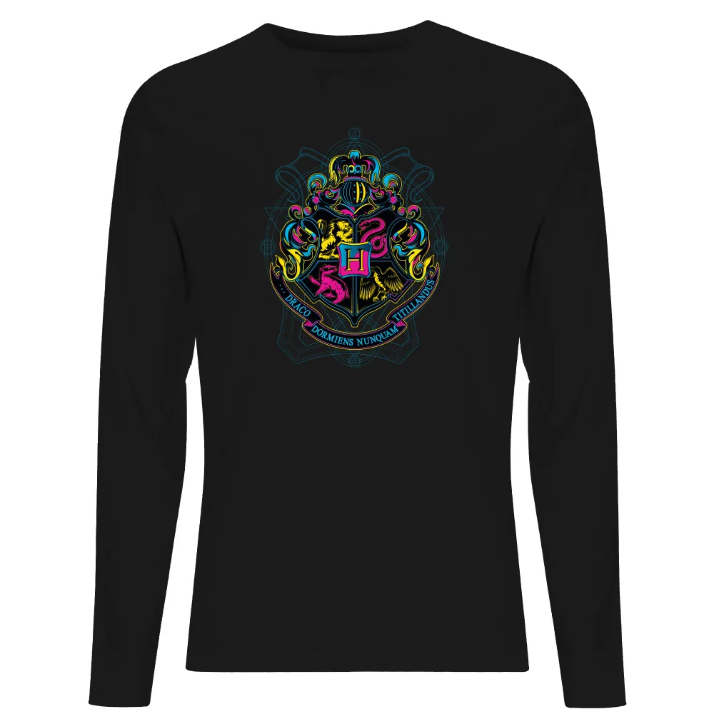 Harry Potter Hogwarts Neon Crest Men's Long Sleeve T-Shirt - Black - S Afbeelding 1