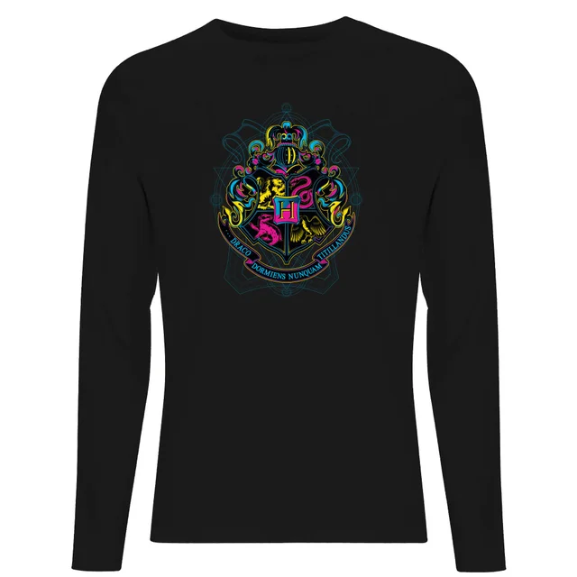 Harry Potter Hogwarts Neon Crest Men's Long Sleeve T-Shirt - Black