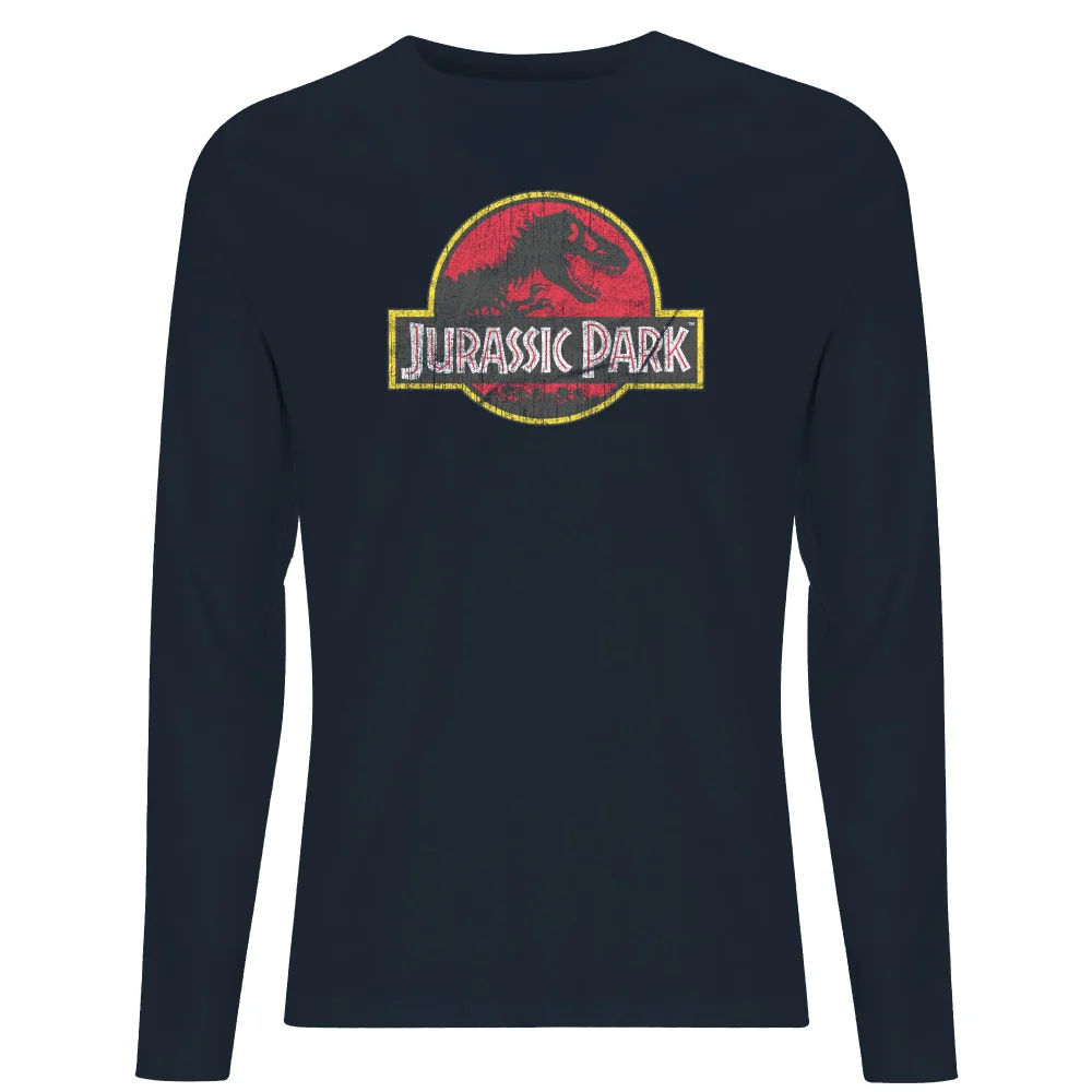 Jurassic Park Logo Vintage Men's Long Sleeve T-Shirt - Navy - S Afbeelding 1
