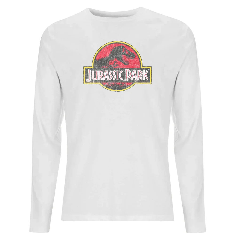 Jurassic Park Logo Vintage Men's Long Sleeve T-Shirt - White - S Afbeelding 1