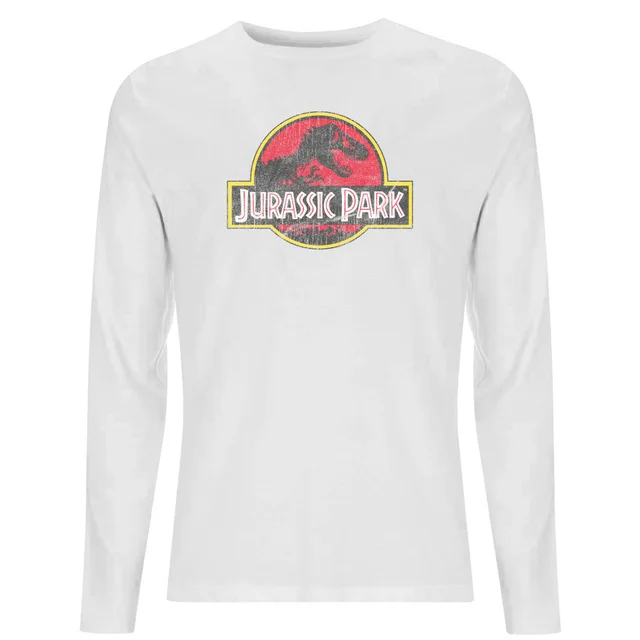 Jurassic Park Logo Vintage Men's Long Sleeve T-Shirt - White