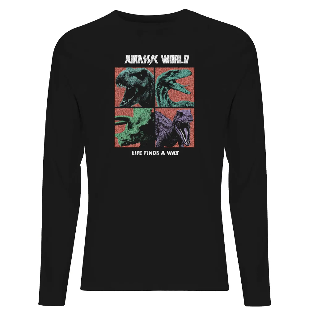 Jurassic Park World Four Colour Faces Men's Long Sleeve T-Shirt - Black - S Afbeelding 1