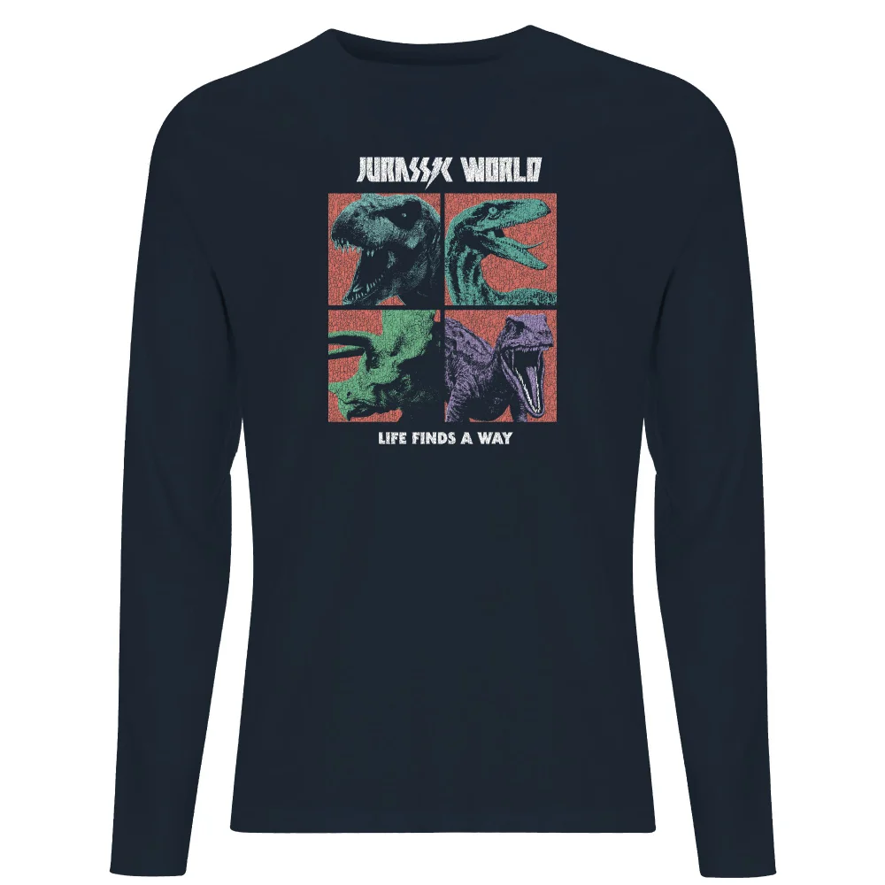 Jurassic Park World Four Colour Faces Men's Long Sleeve T-Shirt - Navy - S Afbeelding 1
