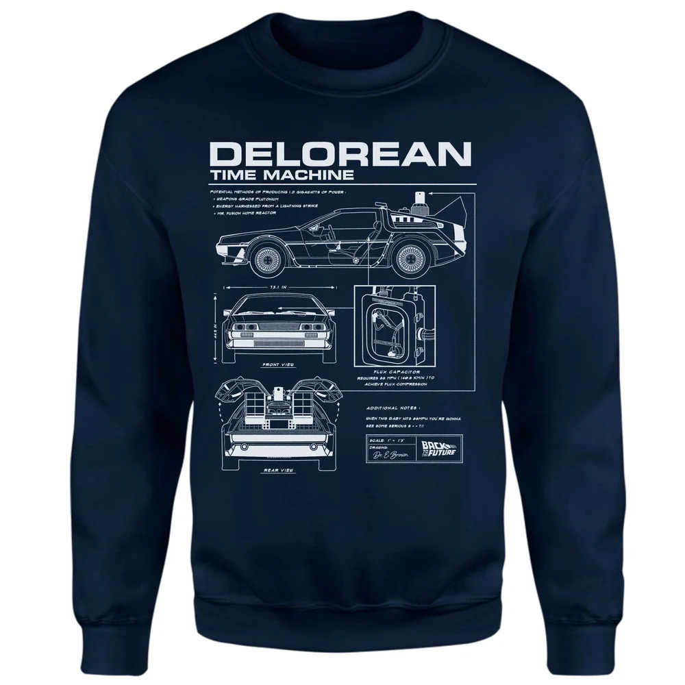 Back To The Future Delorean Schematic Sweatshirt - Navy - XS Afbeelding 1