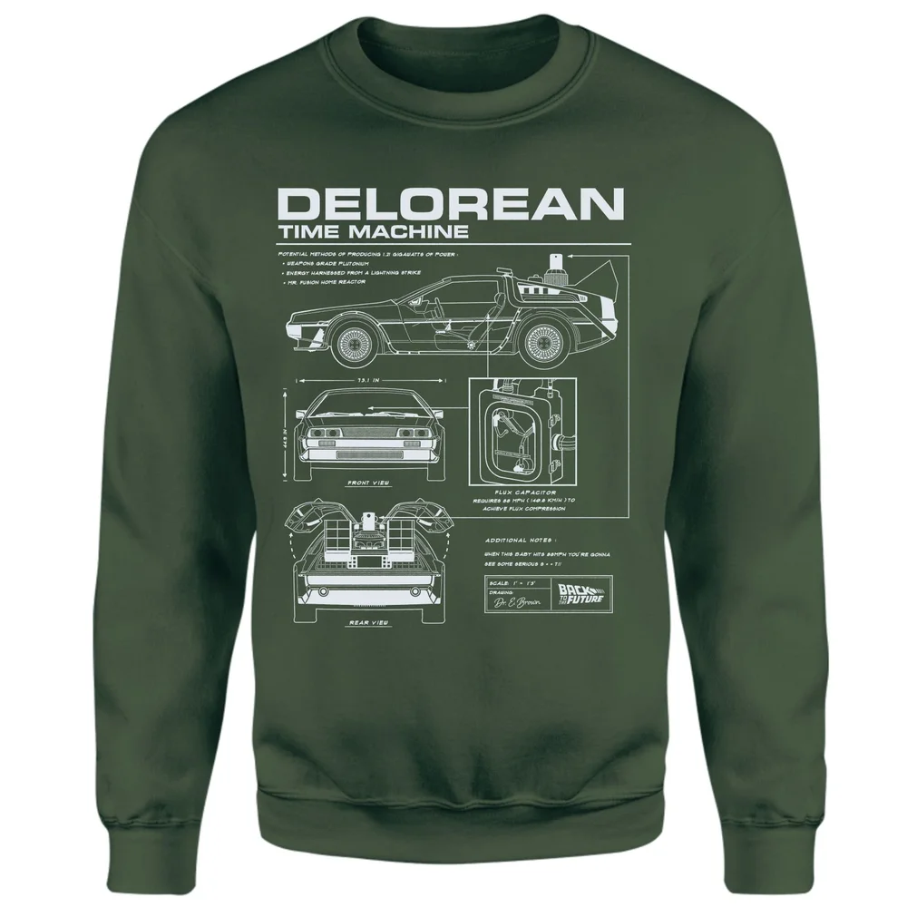Back To The Future Delorean Schematic Sweatshirt - Green - XS Afbeelding 1