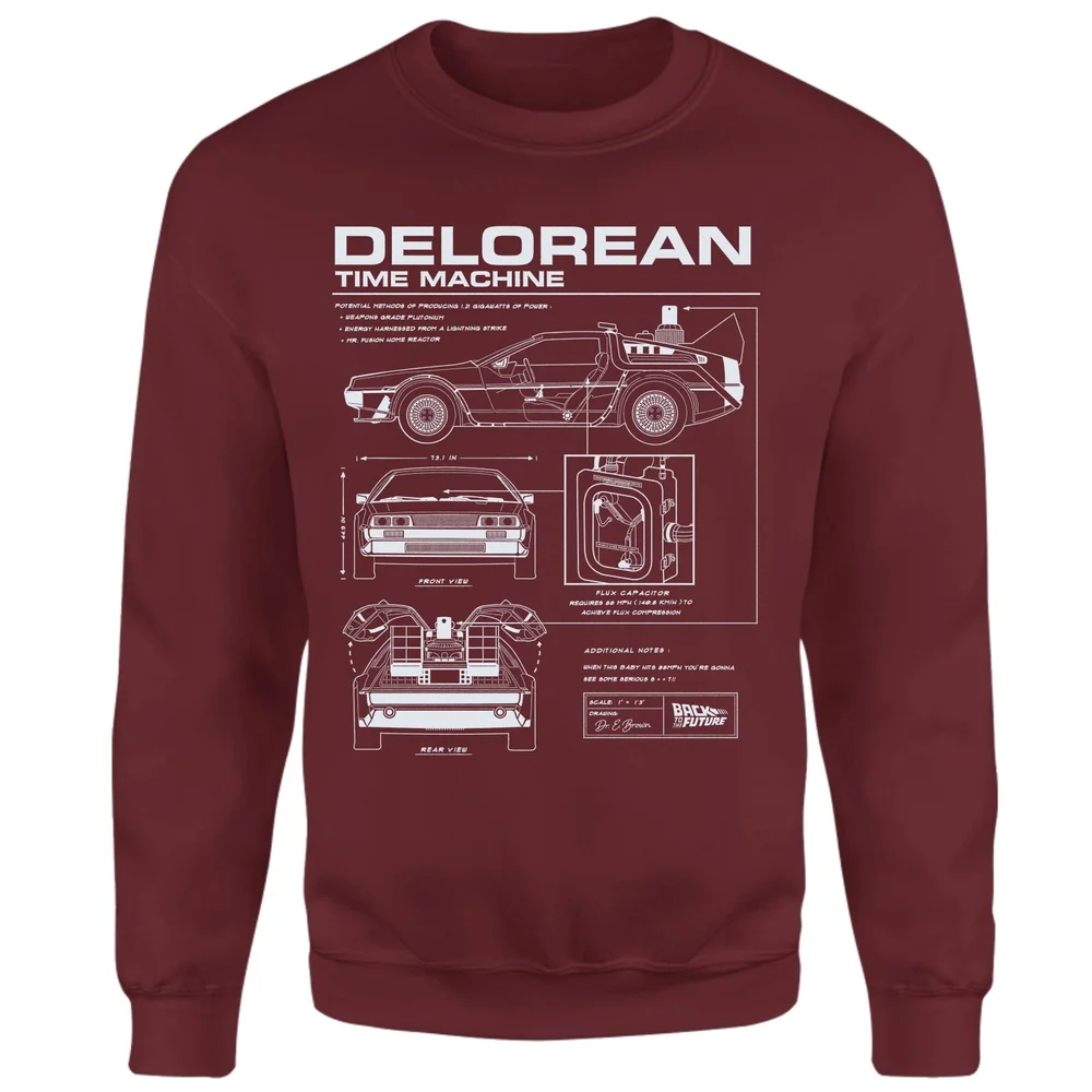 Back To The Future Delorean Schematic Sweatshirt - Burgundy - XS Afbeelding 1
