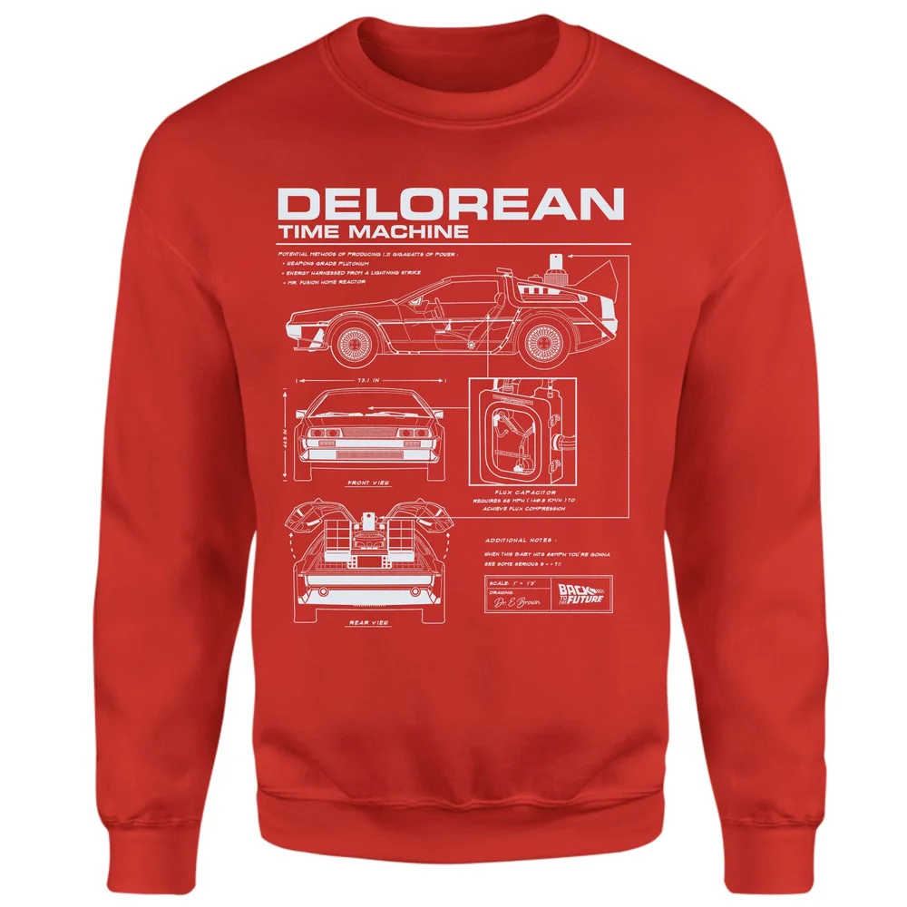 Back To The Future Delorean Schematic Sweatshirt - Red - XS Afbeelding 1