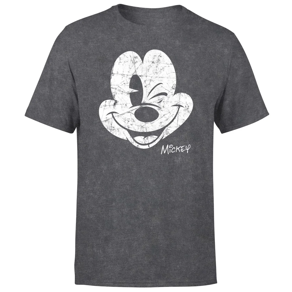 Mickey Mouse Worn Face Men's T-Shirt - Black Acid Wash - S - Black Acid Wash Afbeelding 1