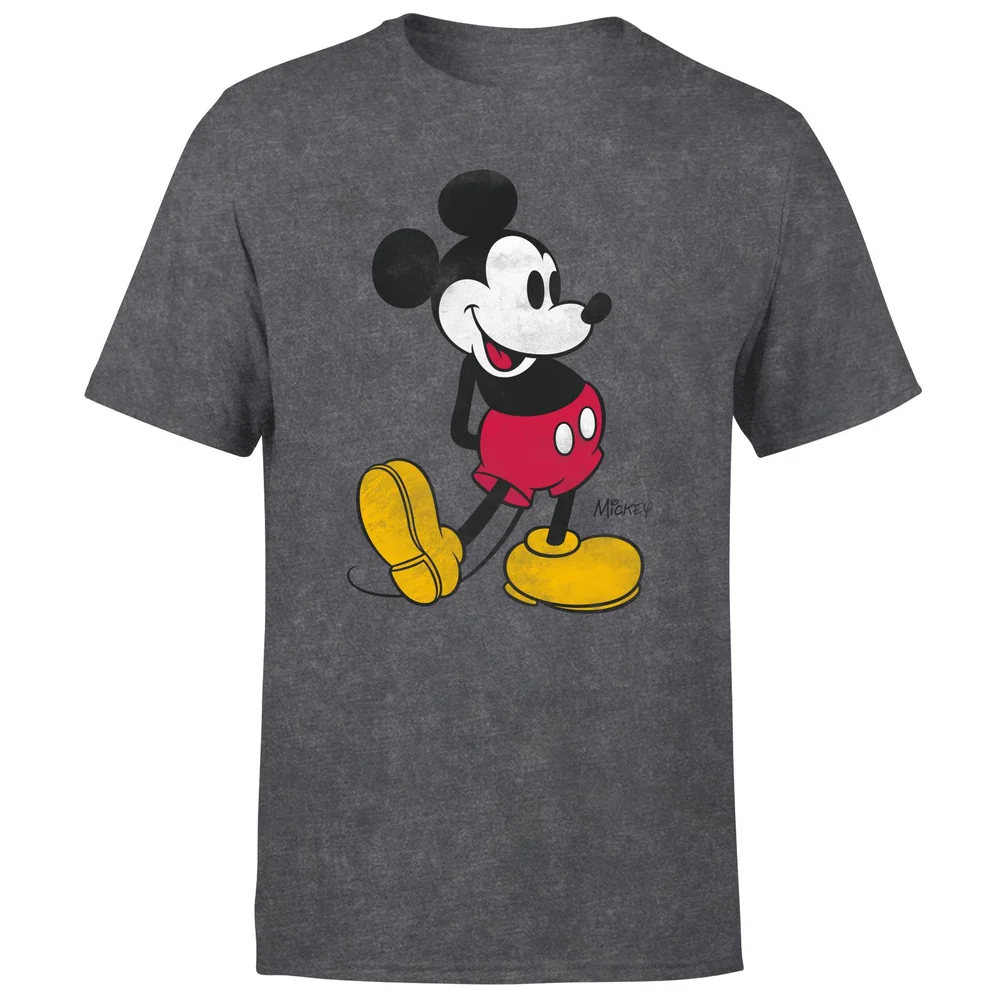 Mickey Mouse Classic Kick Men's T-Shirt - Black Acid Wash - S - Black Acid Wash Afbeelding 1